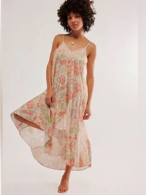 NWT FREE PEOPLE Tea Combo First Date Printed Maxi Slip SZ: XL